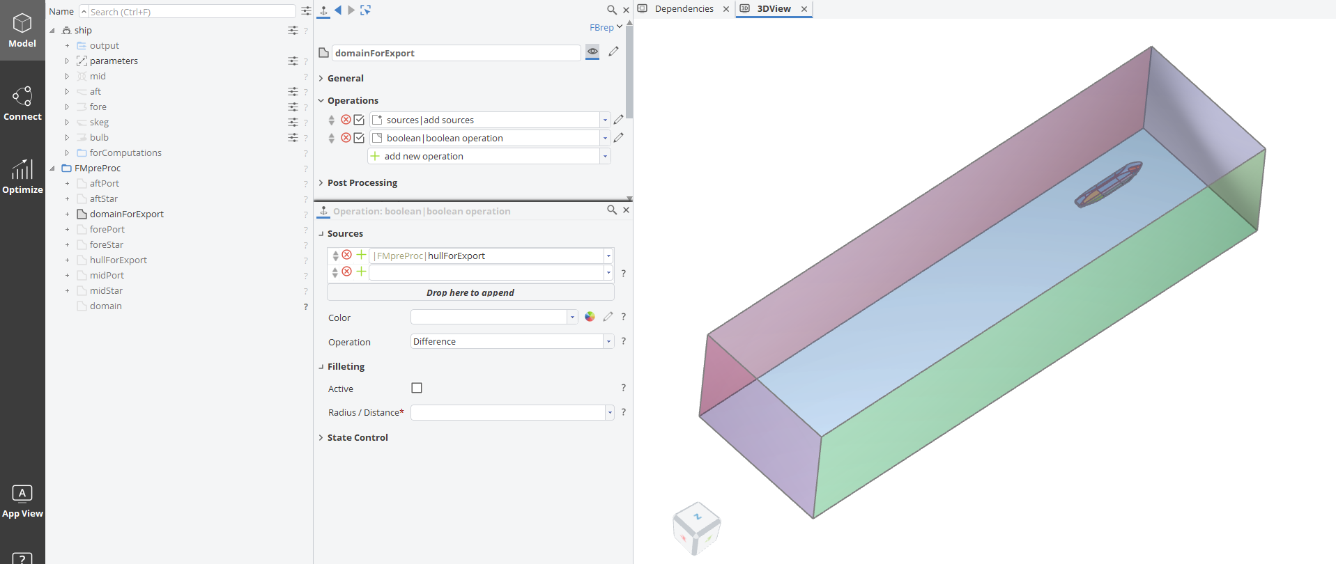 Final domain shown transparent to show symmetrical hull removed from the inside using a boolean operation. !img_10