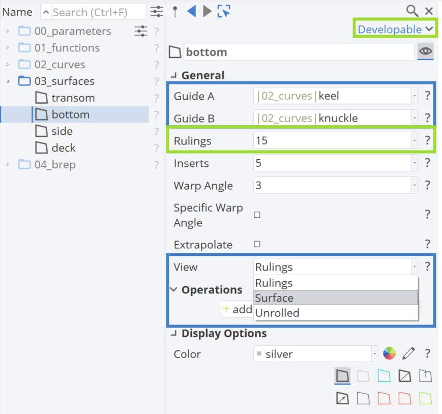 Developable Surface Settings