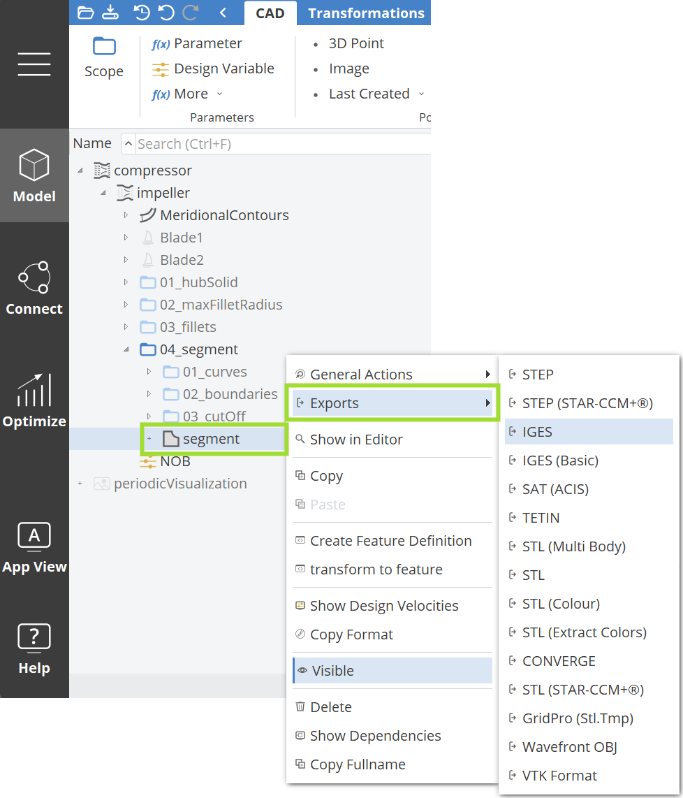 !Export Context Menu