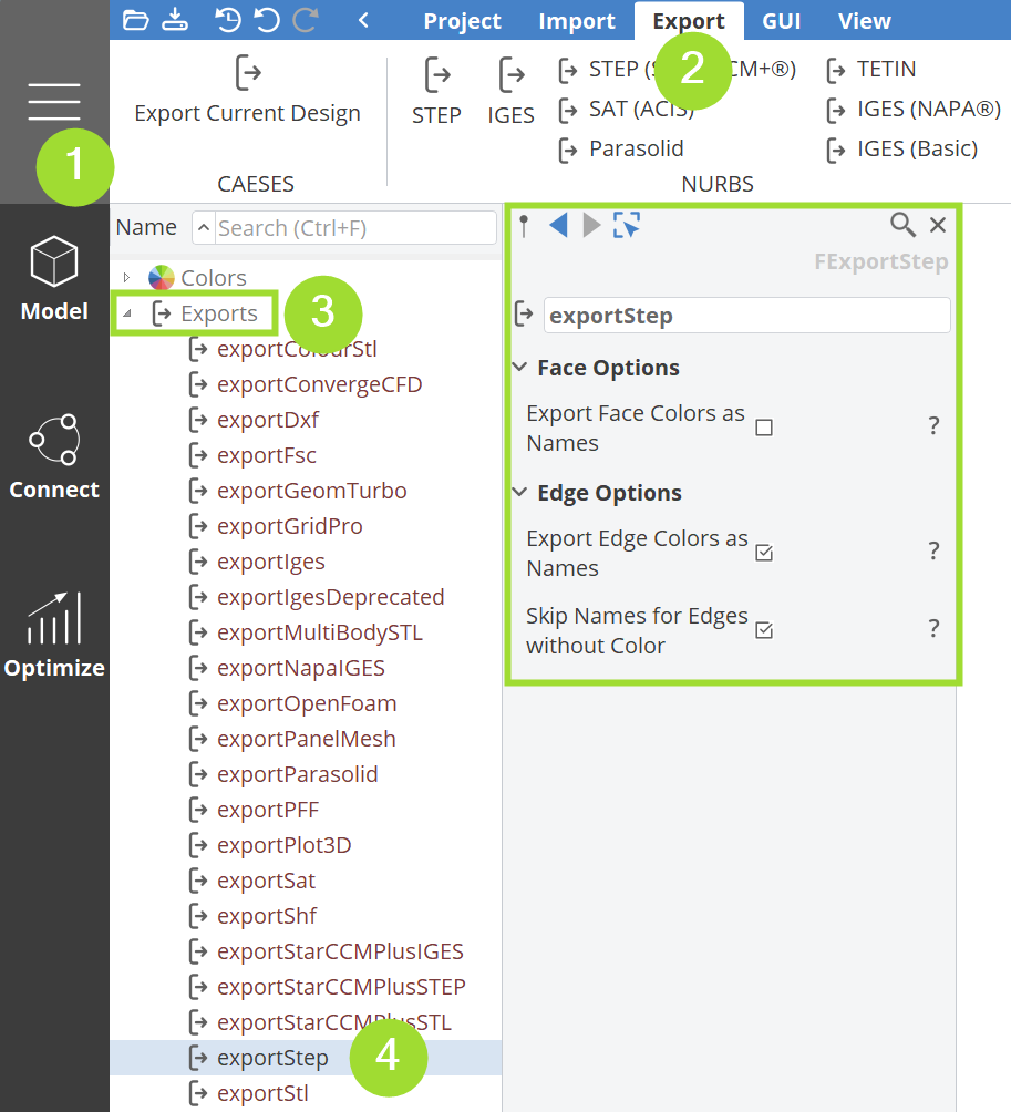 Export Settings STEP