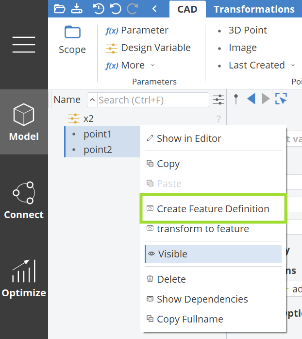 Feature Definition From Selection Select