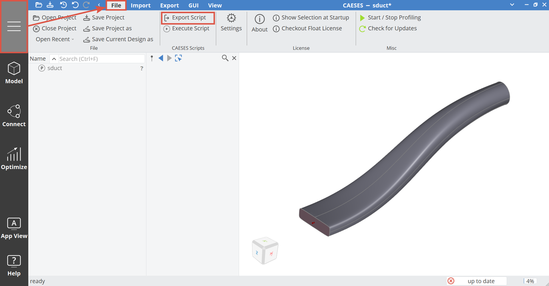 Export CAESES script file !export_fsc