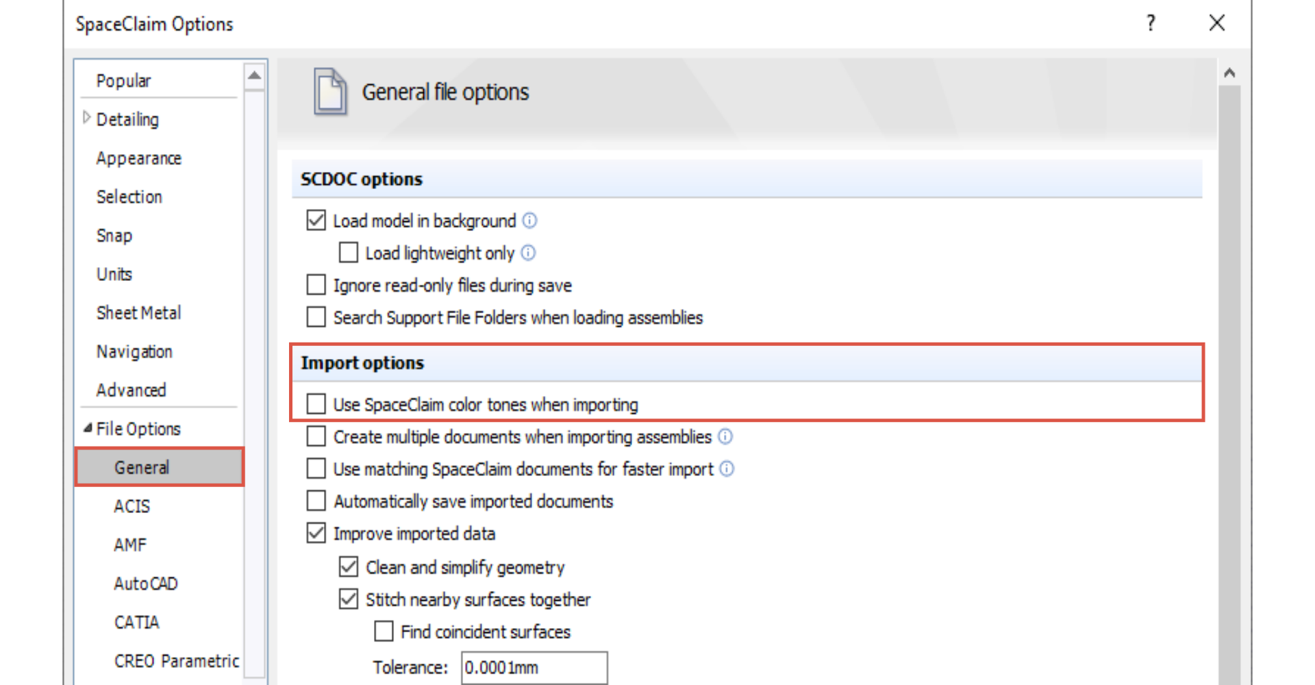 Disable use SpaceClaim color tones option !color_tones