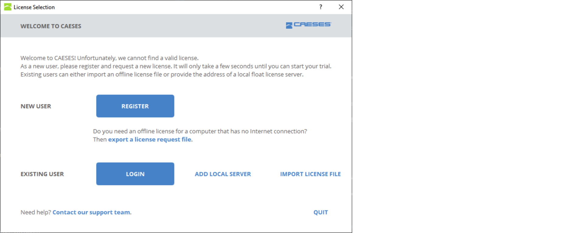 license selection login