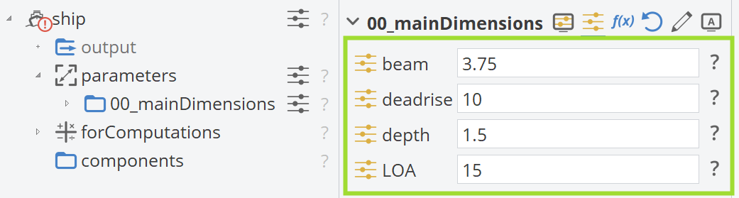 Parameters for Component-Based Ship