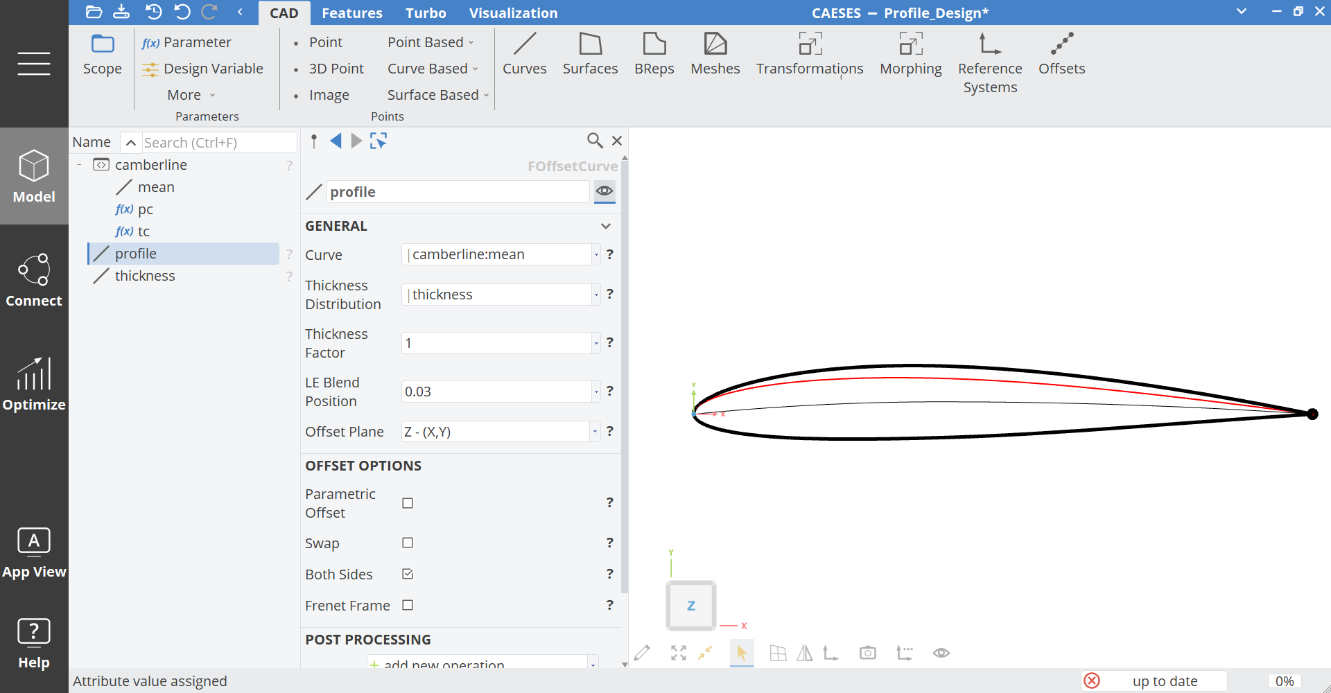 Profile modeling with offset curve !offset