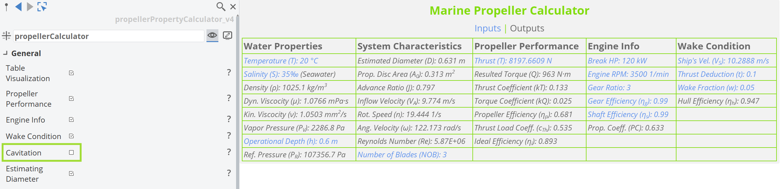 Propeller Property Calculator