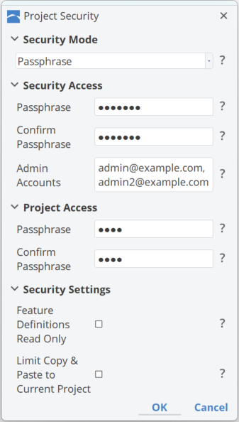 Project Access only with security passphrase !Passphrase Security Mode