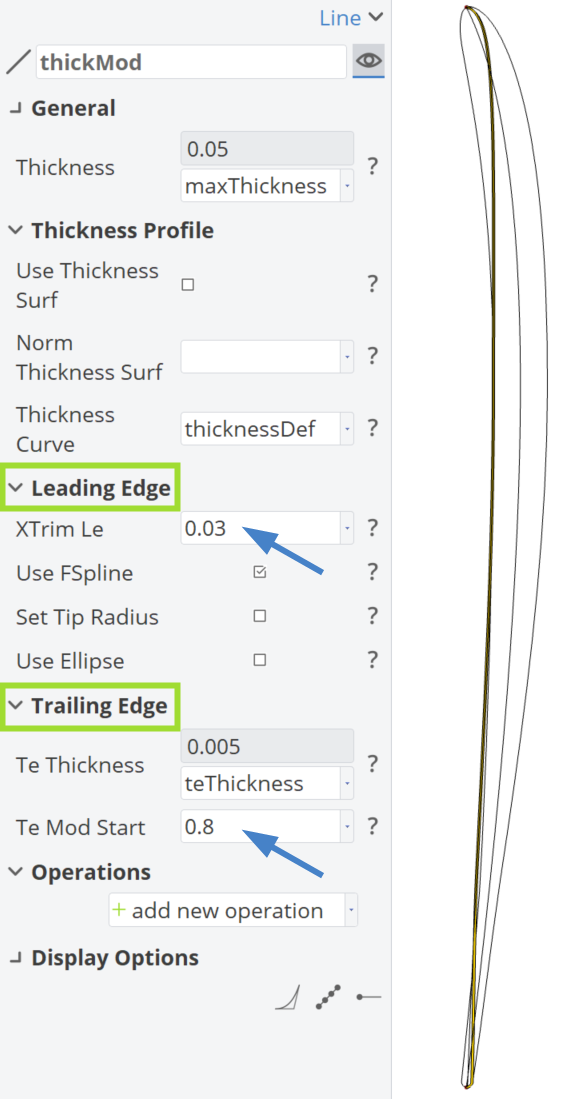 Parameters of thickMod Curve